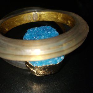 Alexis Bittar Vintage Gold Bangle Bracelet with Wide Carvings